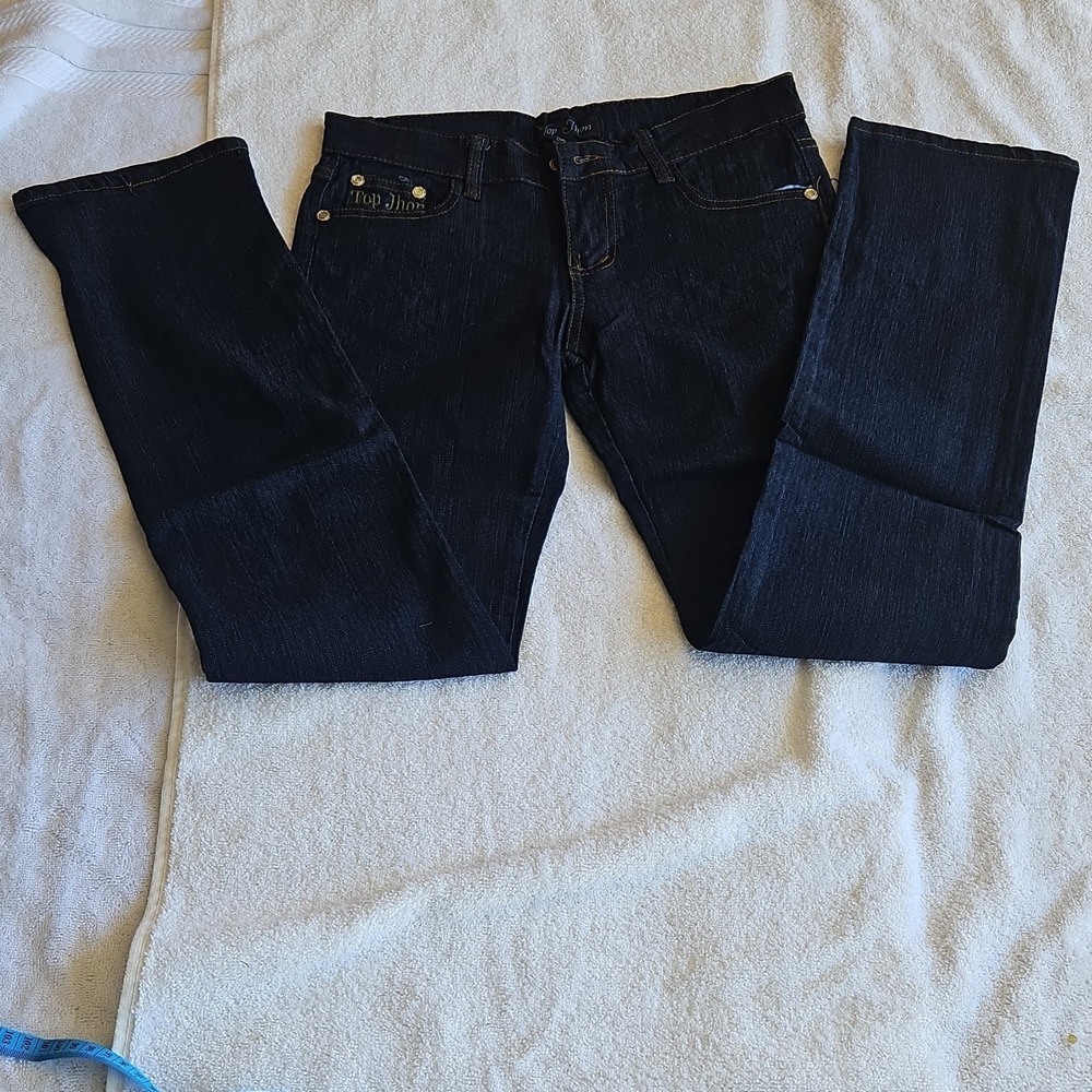 Top Jhon Jeans Girls Size 7 Dark Blue‎ Straight Denim Embroidered Button Pockets